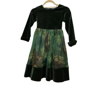 Laura Ashley & child Green Velvet floral print tulle bottom dress GIRLS 7